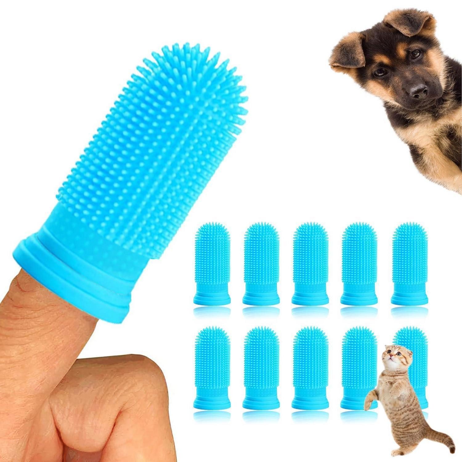 LuxusKollektion Tier-Fingerzahnbürste Zahnbürste Hund Katze 10er Set Silikon 360° Fingerbürste