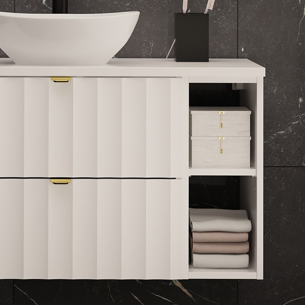 Lomadox Waschtisch AVOLA-140, Waschtischunterschrank Badezimmerschrank 80 cm breit modern in weiß