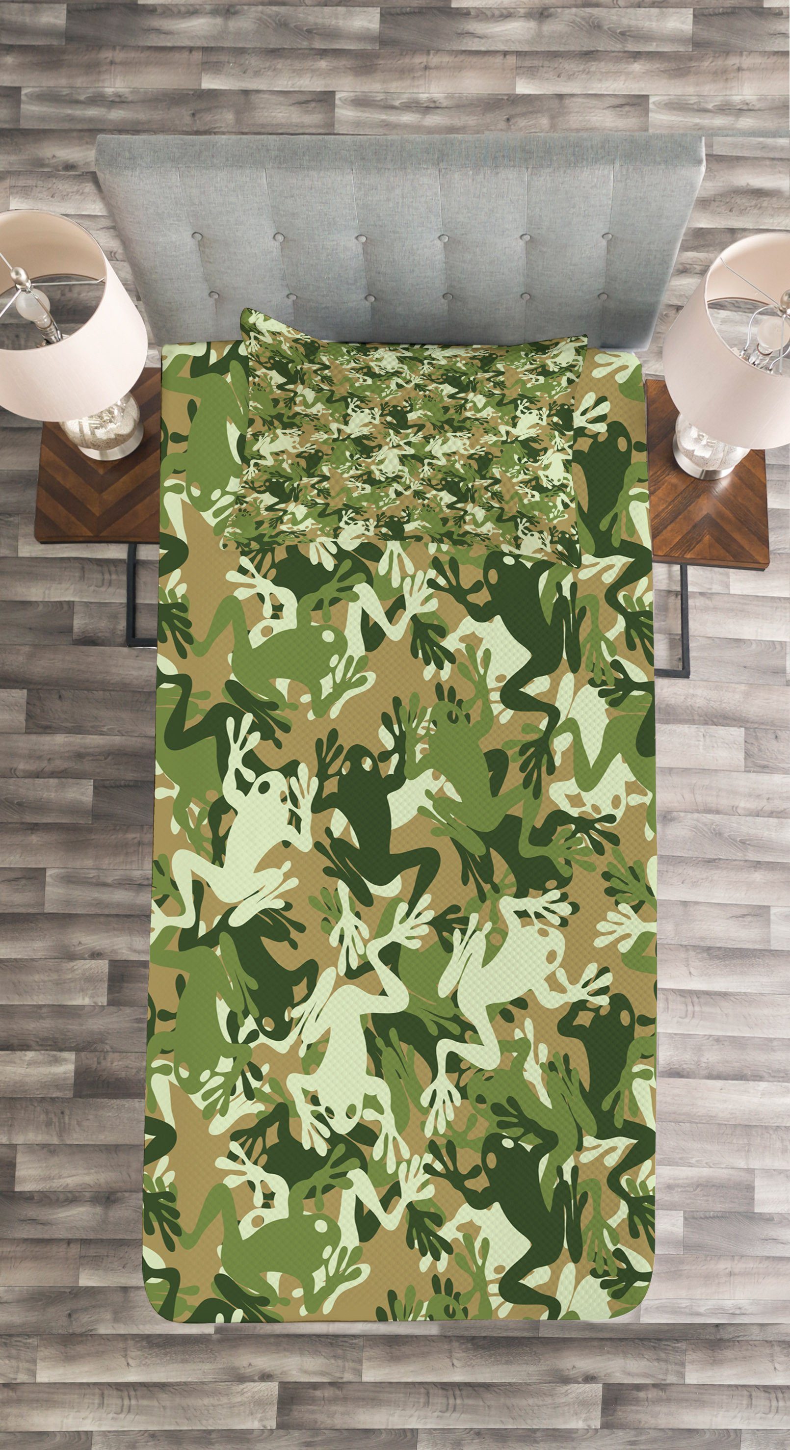 Kissenbezügen Frosch Waschbar, Set mit Schädel-Camouflage-Design Tagesdecke Abakuhaus,