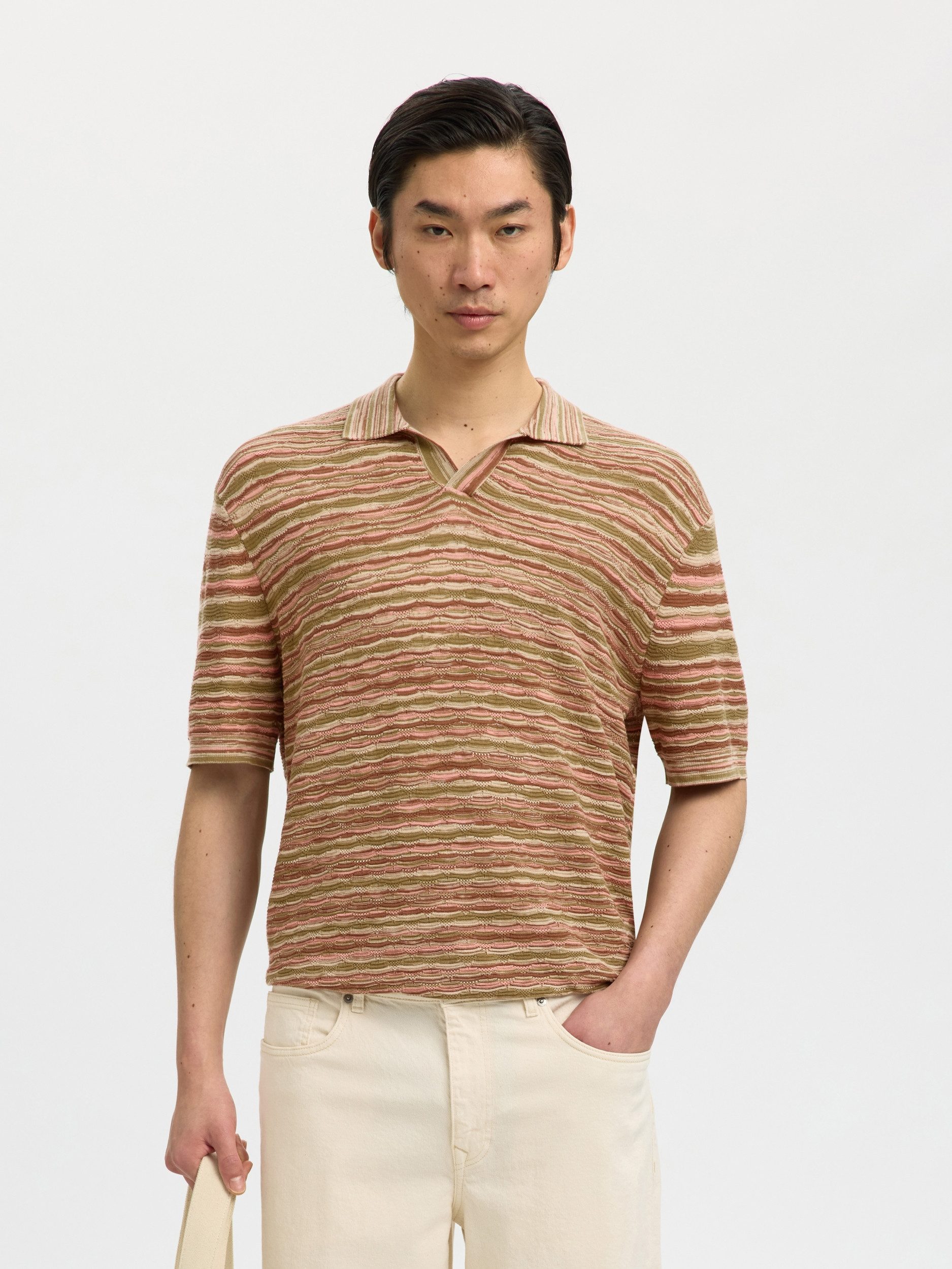 SELECTED HOMME Poloshirt SLHMUSE SS STRUCTURE RELAXED OPEN P