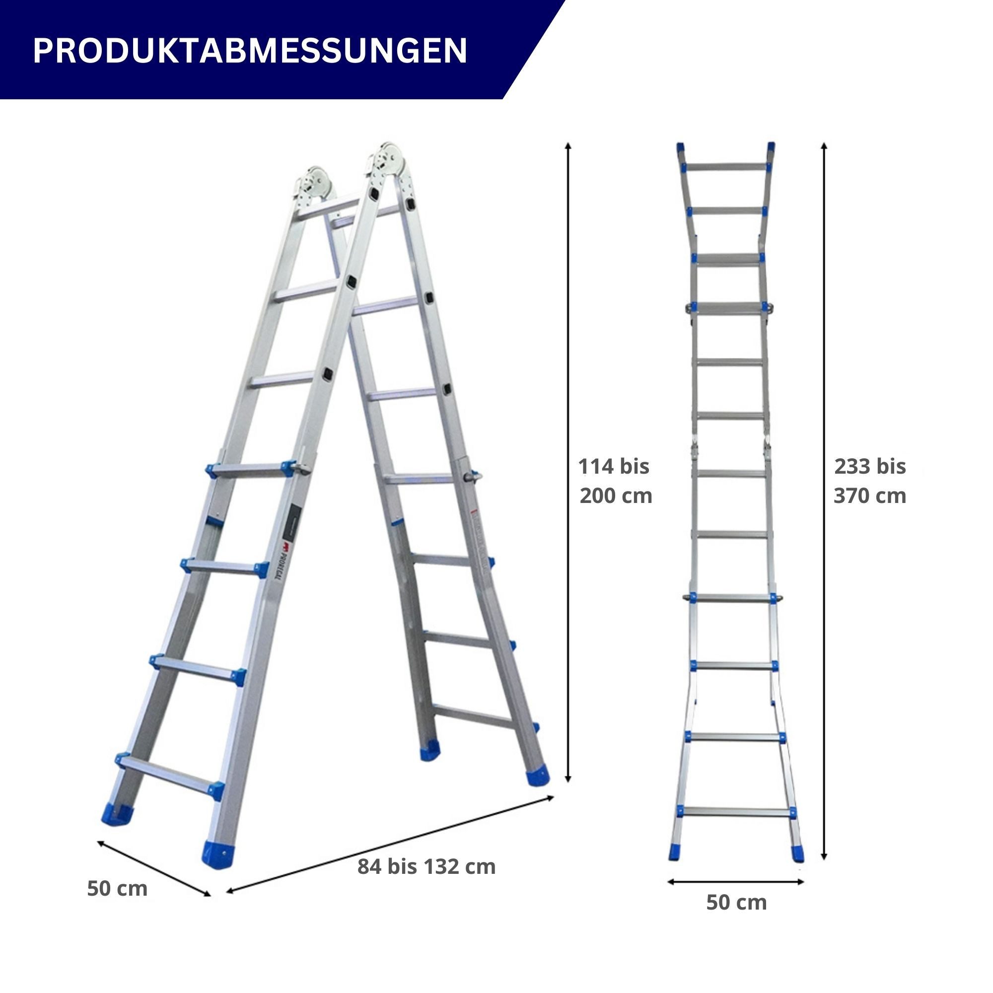 PROREGAL® Vielzweckleiter Sprossen-Mehrzweckleiter APOLLO 3-in-1 Aluminiumleiter 150 kg Traglast, Stabile Mehrzweckleiter Sprossenleiter Vielzweckleiter 150kg T – Bild 3 von 5