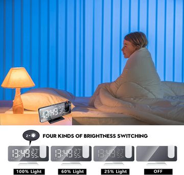 iceagle Funk-Radiowecker Projektion Dual-Alarm 12/24H LED-Anzeige Schlummerfunktion und 4 Display- Helligkeitsstufen