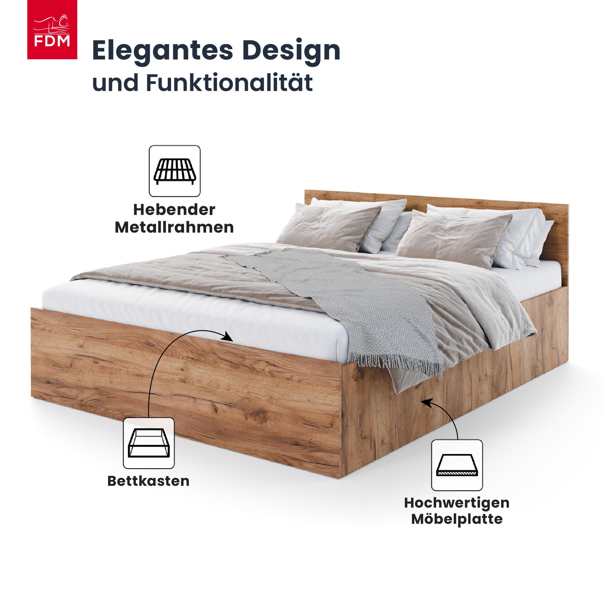 FDM Stauraumbett PANAMA SP modernes Bett Lattenrost Bettkasten pflegeleicht MADE IN EU (verfügbar 90x200 120x200 140x200 160x200 180x200cm, Bettrahmen, Bett, mi – Bild 3 von 5