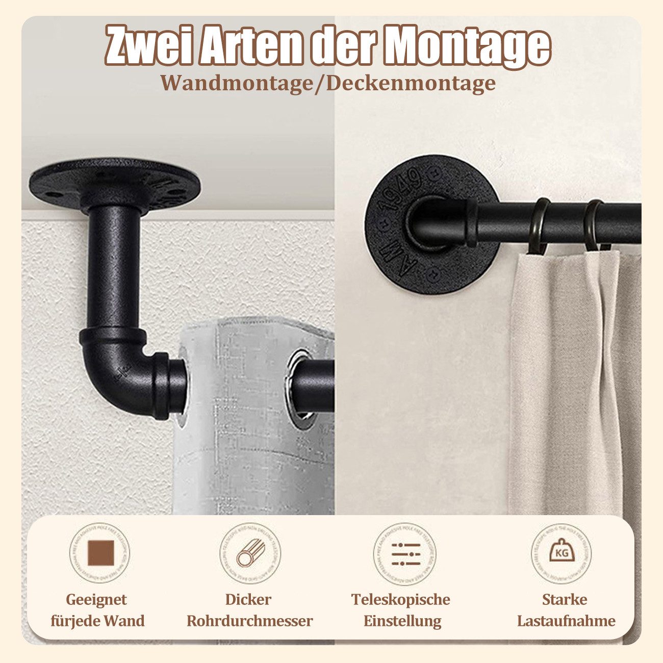 ZEUOPQ Gardinenstange Einstellbar 121-213cm,langlebig Einziehbare Stangen,W günstig online kaufen