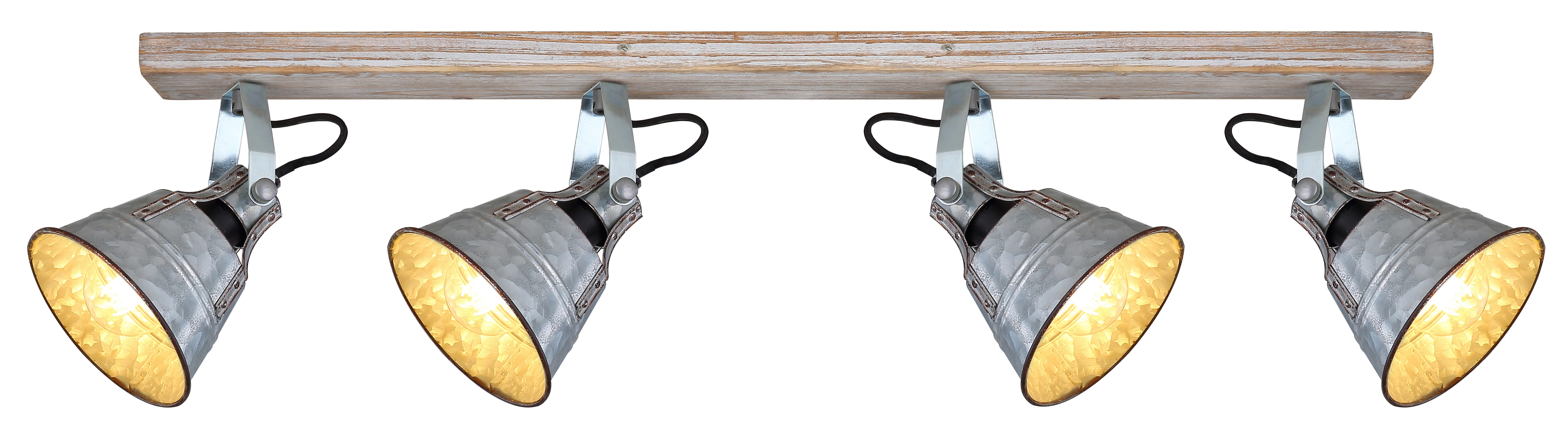 GLOBO LIGHTING Deckenspot GÜNTHER I, Leuchtmittel wechselbar, Holz-weiß Strahler mit Metall, zinkfarbener Schirm, E27 4x60W