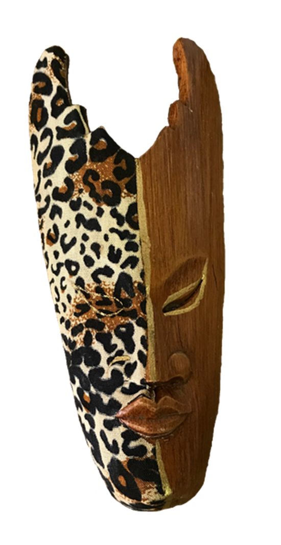 WORU Wanddekoobjekt Handgefertigte Holz-Wandmaske mit Leopardenmuster – 20 cm