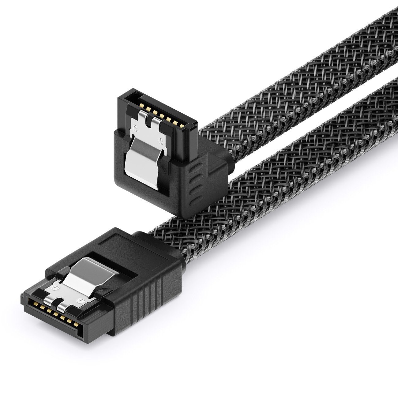 deleyCON deleyCON 30cm SATA 3 Kabel Nylon 6Gbit/s HDD SSD 1 L-Stecker 90° Computer-Kabel