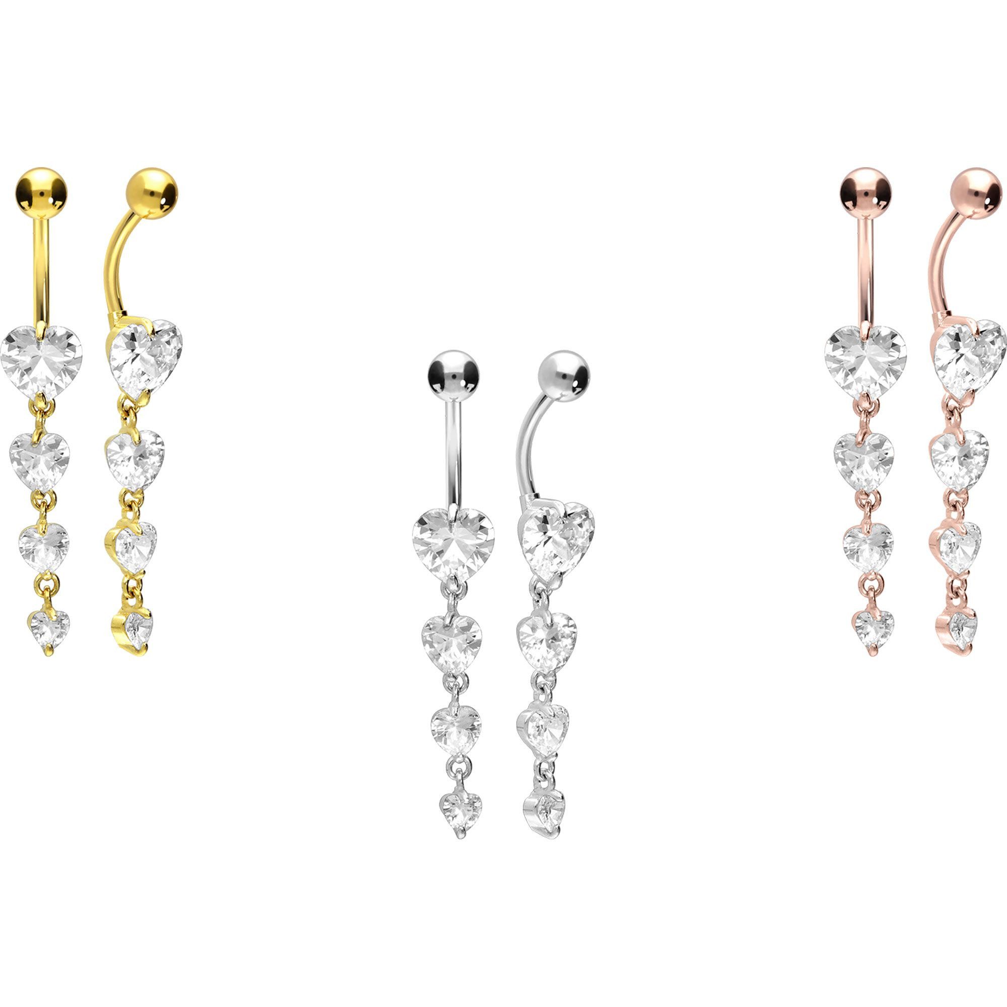 PIERCINGLINE Bauchnabelpiercing Chirurgenstahl Bananabell 4 KRISTALLHERZEN günstig online kaufen