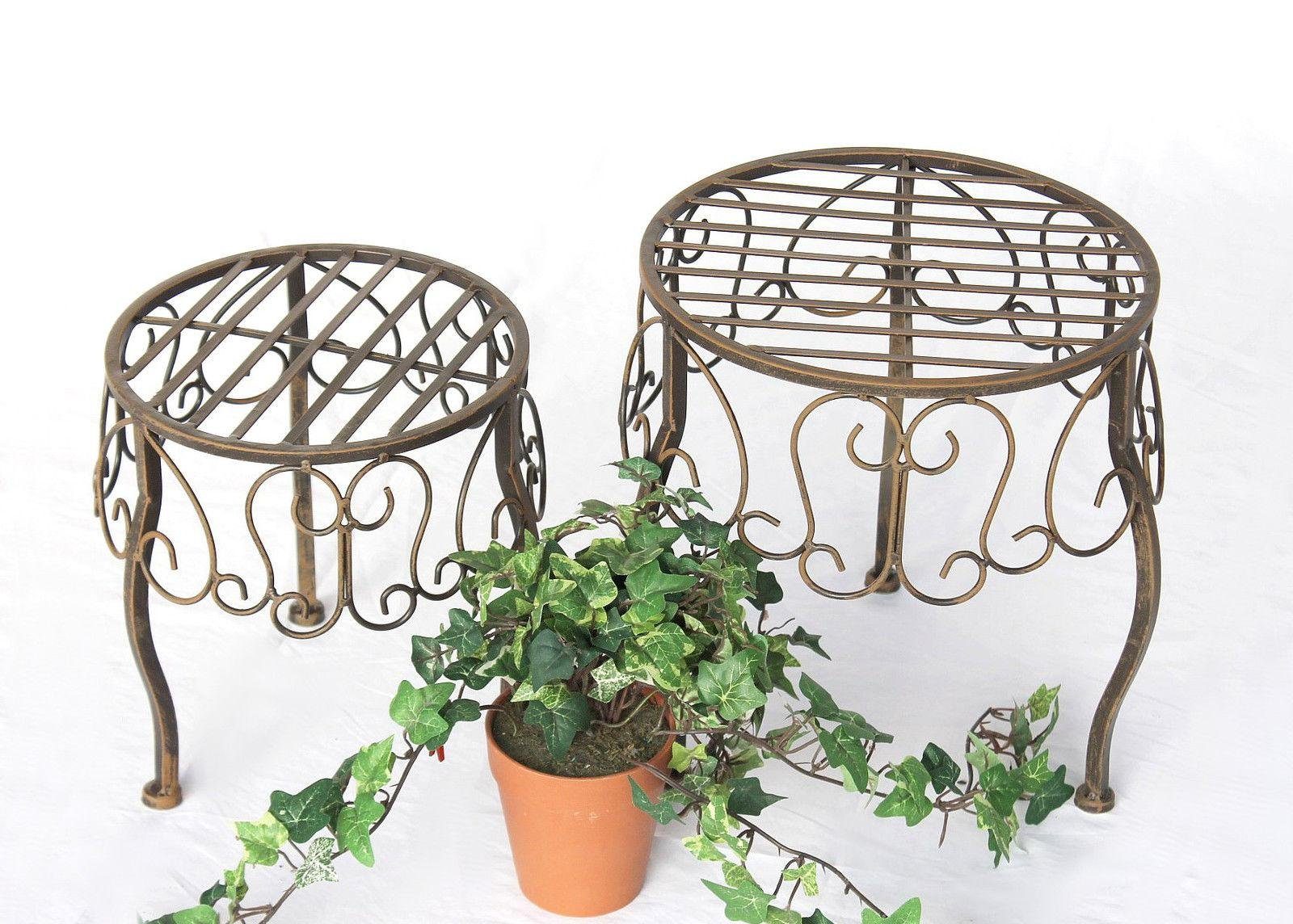 Blumenhocker Metall Braun Rund 2er Set Blumenständer 140129 Beistelltisch