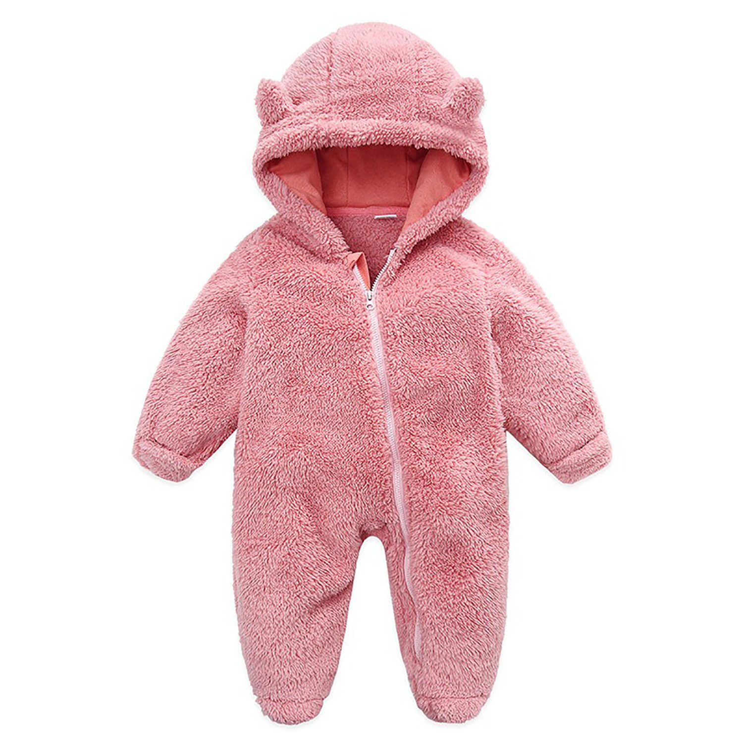 Refttenw Strampler Winter Warme Baby Strampler Neugeborene Fleeceoverall für 0-12 Monate mit Kapuze & Reißverschluss