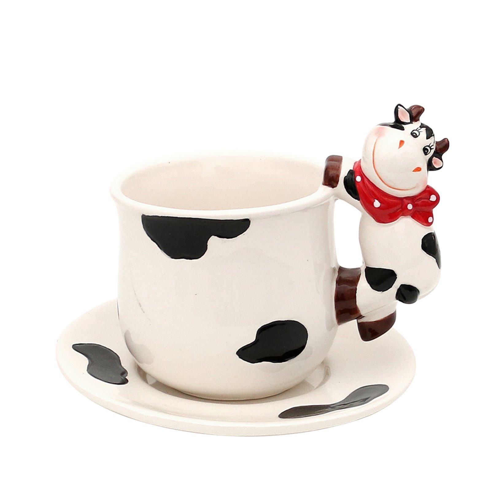 SIGRO Tasse Dolomite Tasse mit Teller Kuh, Keramik, Kaffeetasse Teetasse Milchtasse