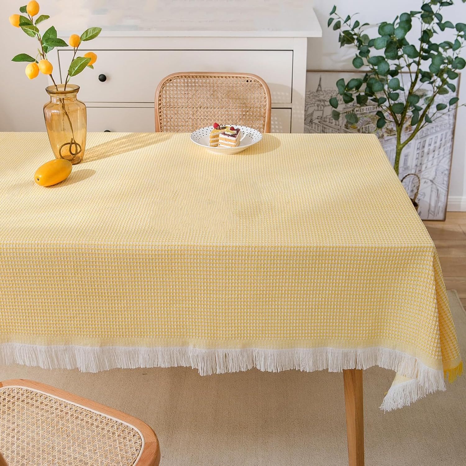 Coonoor Tischdecke Baumwoll-Leinen Waffeltischdecke mit Quasten günstig online kaufen