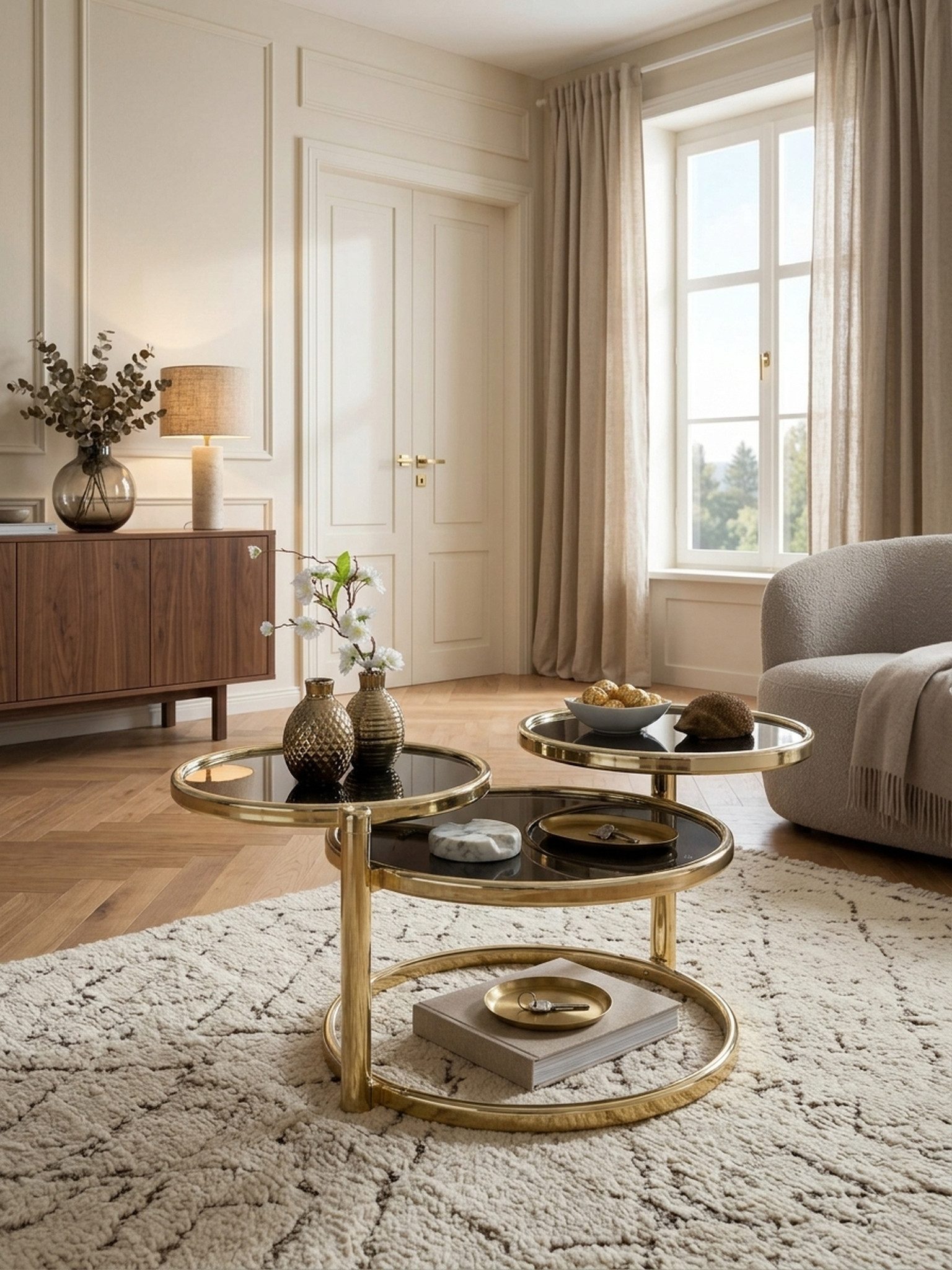 KADIMA DESIGN Satztisch Runder Glastisch mit 3 Ebenen für flexibles & stylisches Wohnen