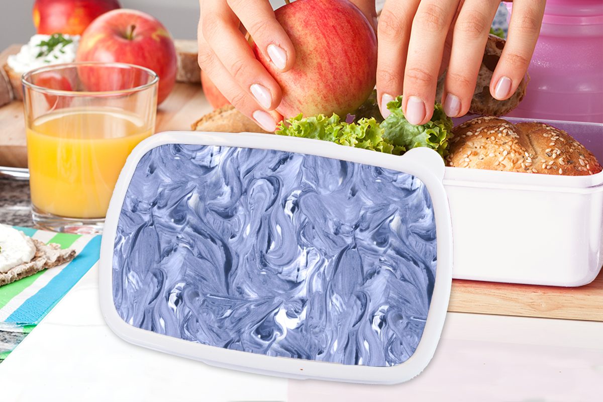 MuchoWow Lunchbox weiß für - für Farbe Brotdose, (2-tlg), Marmor - und Kunststoff, Muster, - Kinder Brotbox Erwachsene, Jungs Blau Mädchen und