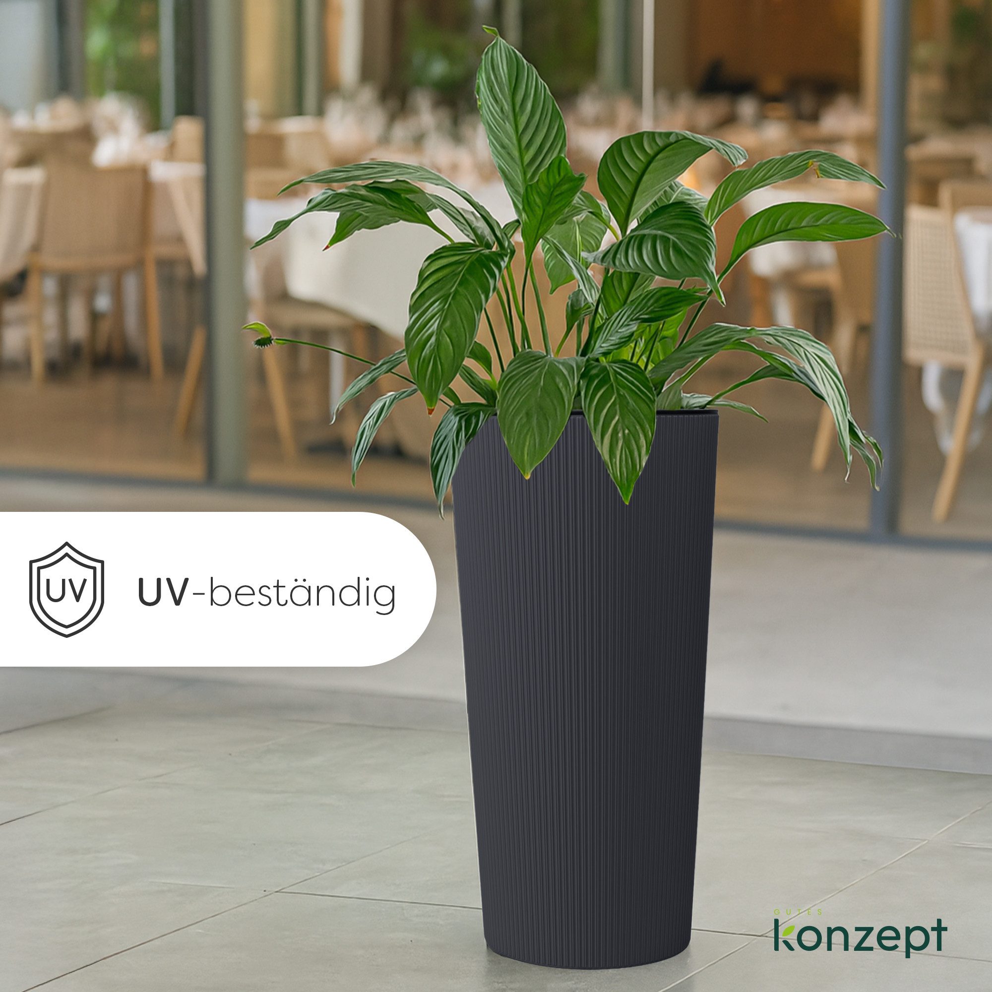 KONZEPT Blumentopf mit Einsatz Hoch 75cm für Außenbereich, wetterfest, mit Rillenstruktur, Modernes Design, UV-beständig, Vielseitigkeit, bruchfest – Bild 4 von 5