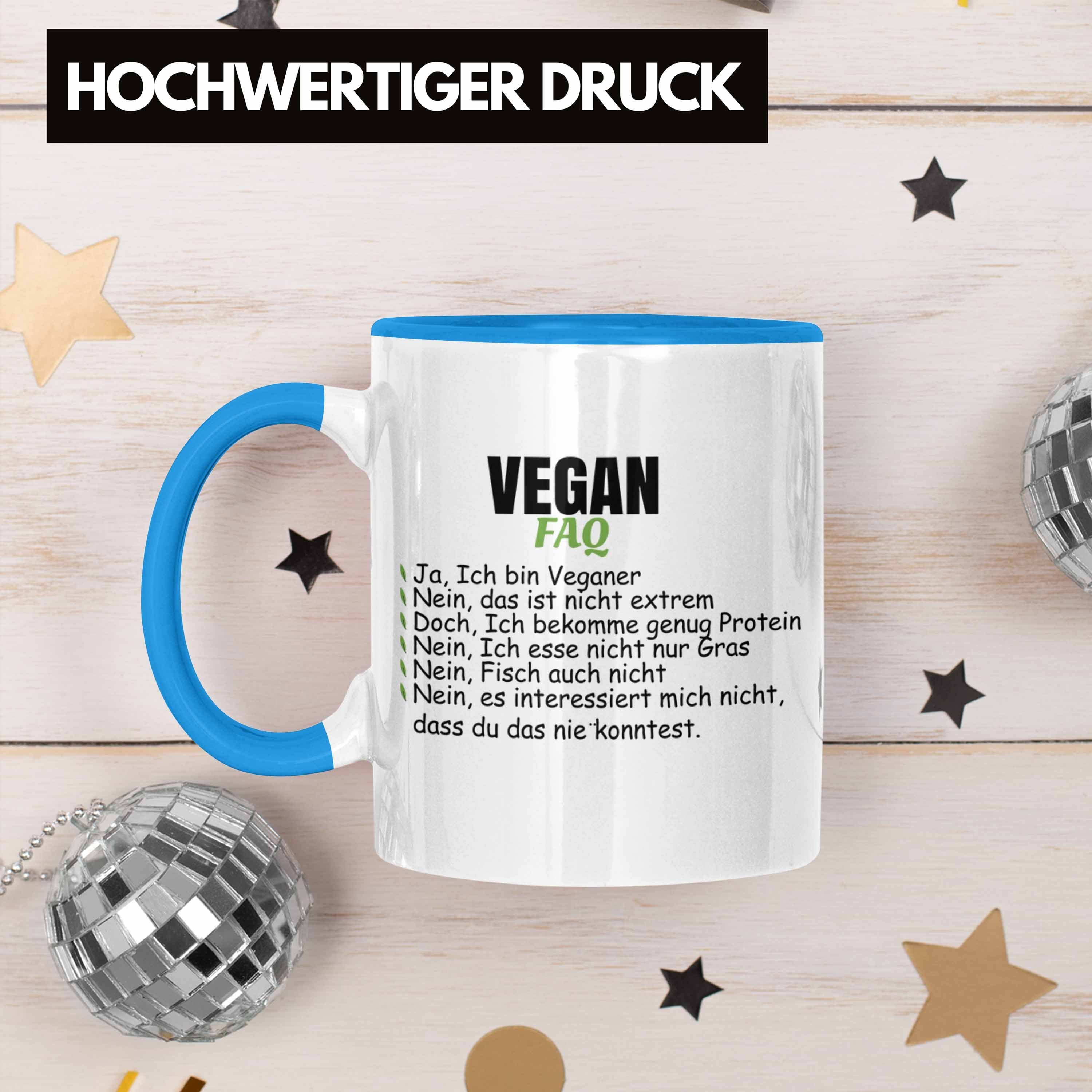 Geschenkidee Trendation Vegane Spruch Spruch Veganer Tasse Geschenk Blau Tasse Lustiger Lebensweise - FAQ Vegan Trendation