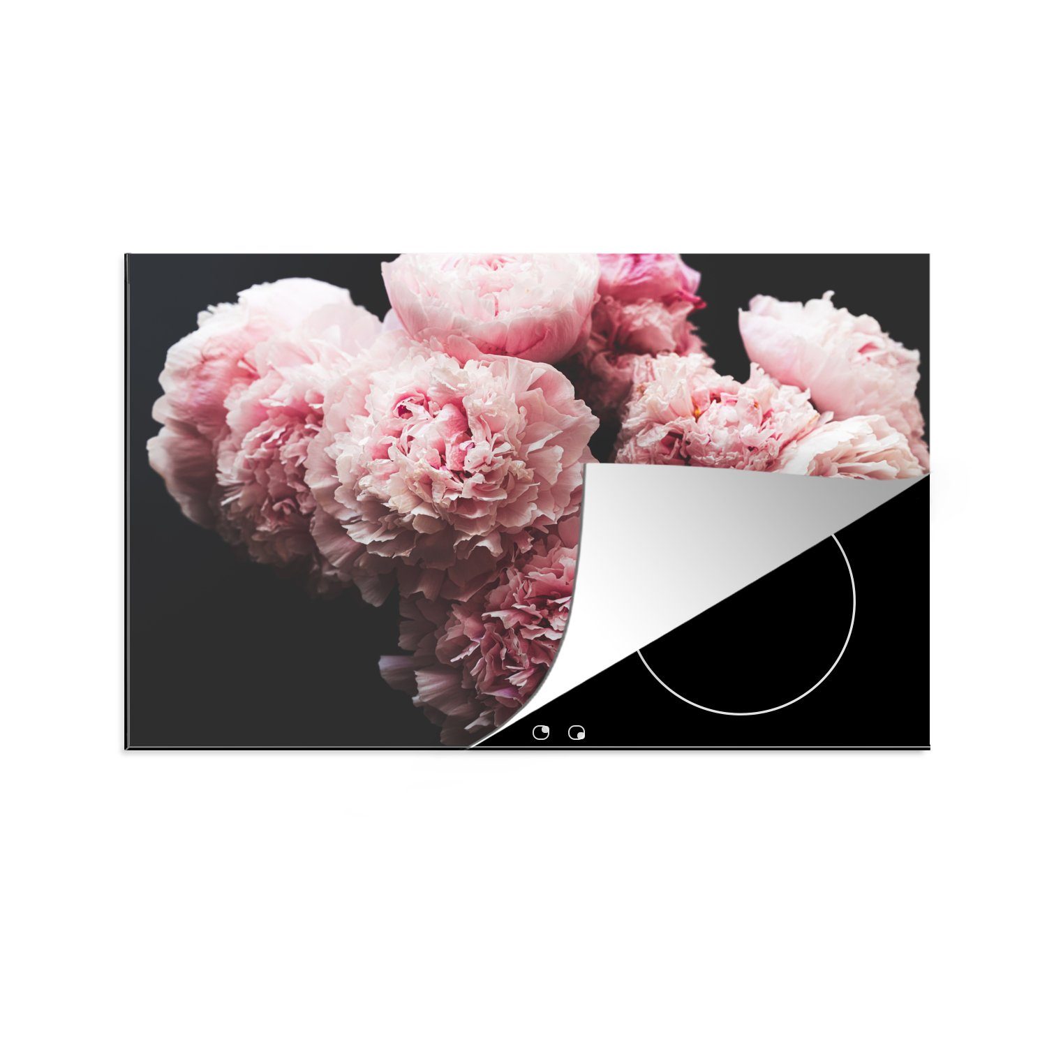 MuchoWow Herdblende-/Abdeckplatte Blumenstrauß aus rosa Pfingstrosen, Vinyl, (1 tlg), 81x52 cm, Induktionskochfeld Schutz für die küche, Ceranfeldabdeckung