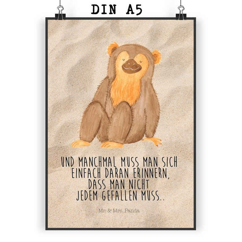 Mr. & Mrs. Panda Poster DIN A5 Affe - Sandig - Geschenk, Selbstbewusstsein, Afrika, Selbstach, Affe (1 St)
