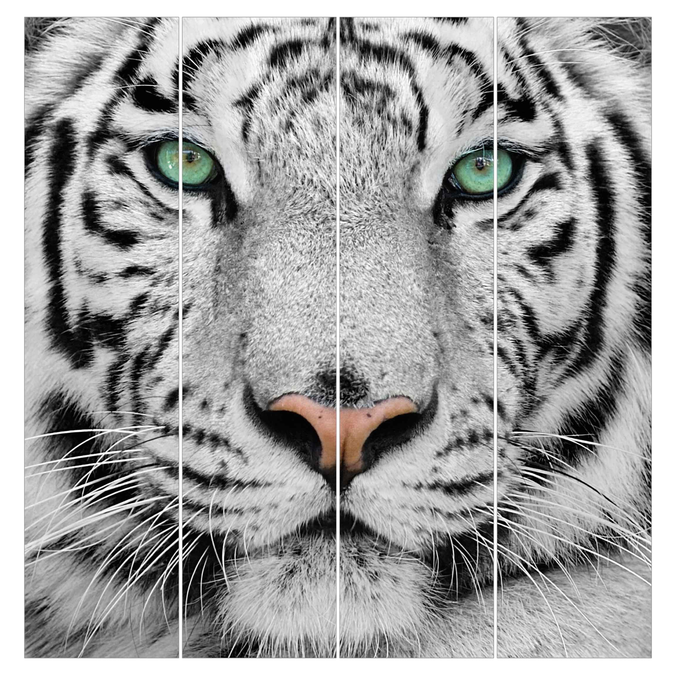 Bilderdepot24 Schiebegardine modern Flächenvorhang blickdicht Weißer Tiger (4 St), halbtransparent, Wohnzimmer große Flächengardine lichtdurchlässig für Klemm-System