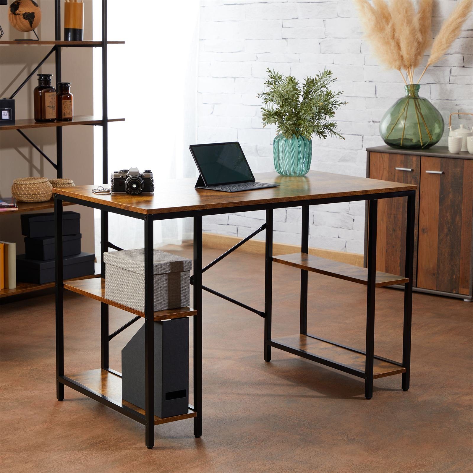 CARO-Möbel Schreibtisch EVORA, Schreibtisch Industrial 4 in Stil in und braun MDF Metall Vintage/schwarz schwarz aus