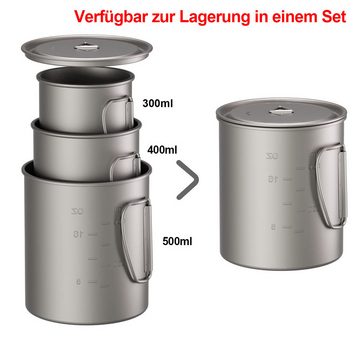 DOPWii Tasse Titan-Kaffeetasse mit Deckel, 300/400/500 ml -, Ideal für Outdoor-Camping, mit Aufbewahrungstasche