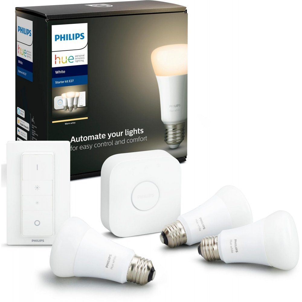 Philips Hue White E27 Bluetooth 3er Starter Set LED-Leuchtmittel, E27