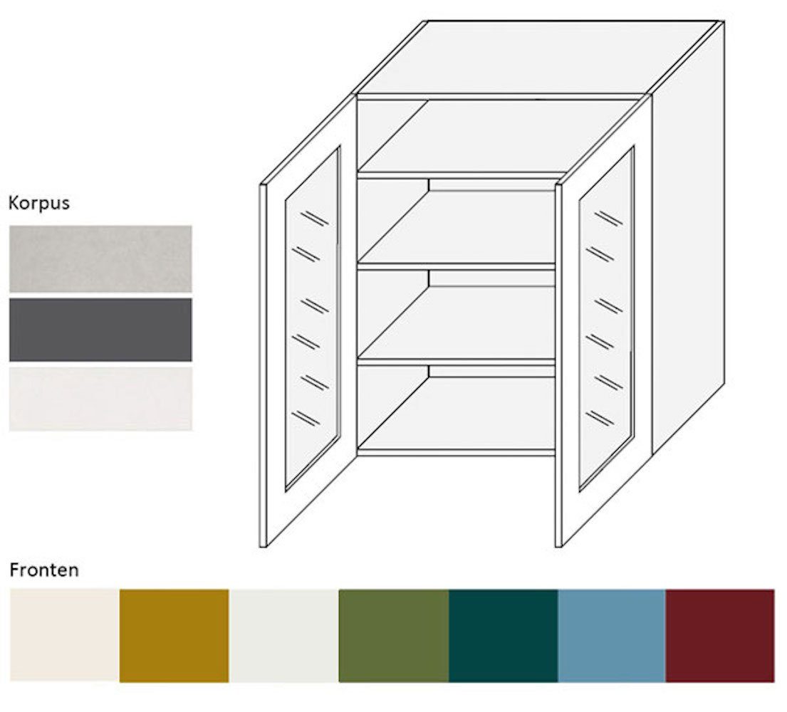 matt Korpusfarbe 2-türig Feldmann-Wohnen 1027 Glaseinsatz 80cm (Rimini) currygelb Klapphängeschrank RAL Front- wählbar und Rimini mit