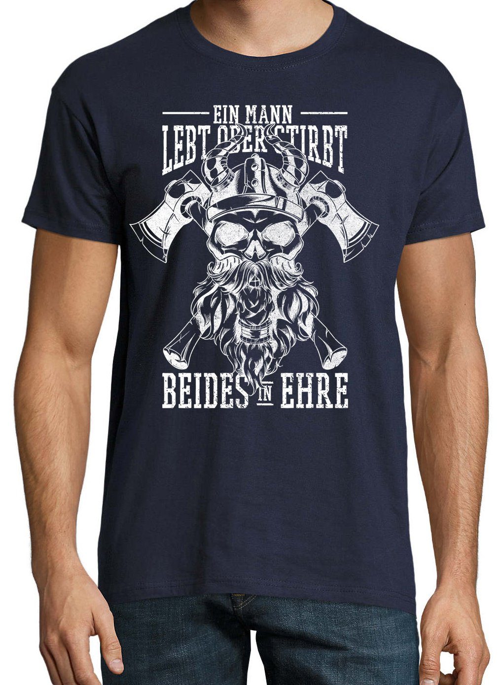 Stirbt, mit Oder Herren Ehre" Frontprint Designz In Lebt Navyblau Youth trendigem Mann "Ein Beides T-Shirt Shirt