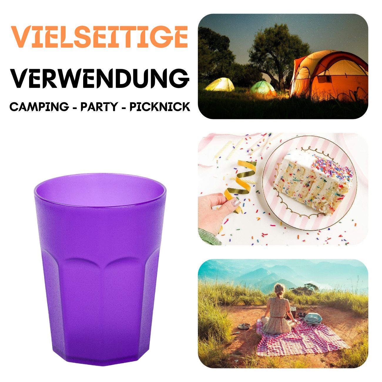 Engelland Becher Plastikbecher in modernen Neonfarben, Mehrweg, 1-tlg., Kunststoff, spülmaschinengeeignet, bruchfest, wiederverwendbar, 250 ml, 0,25 Liter