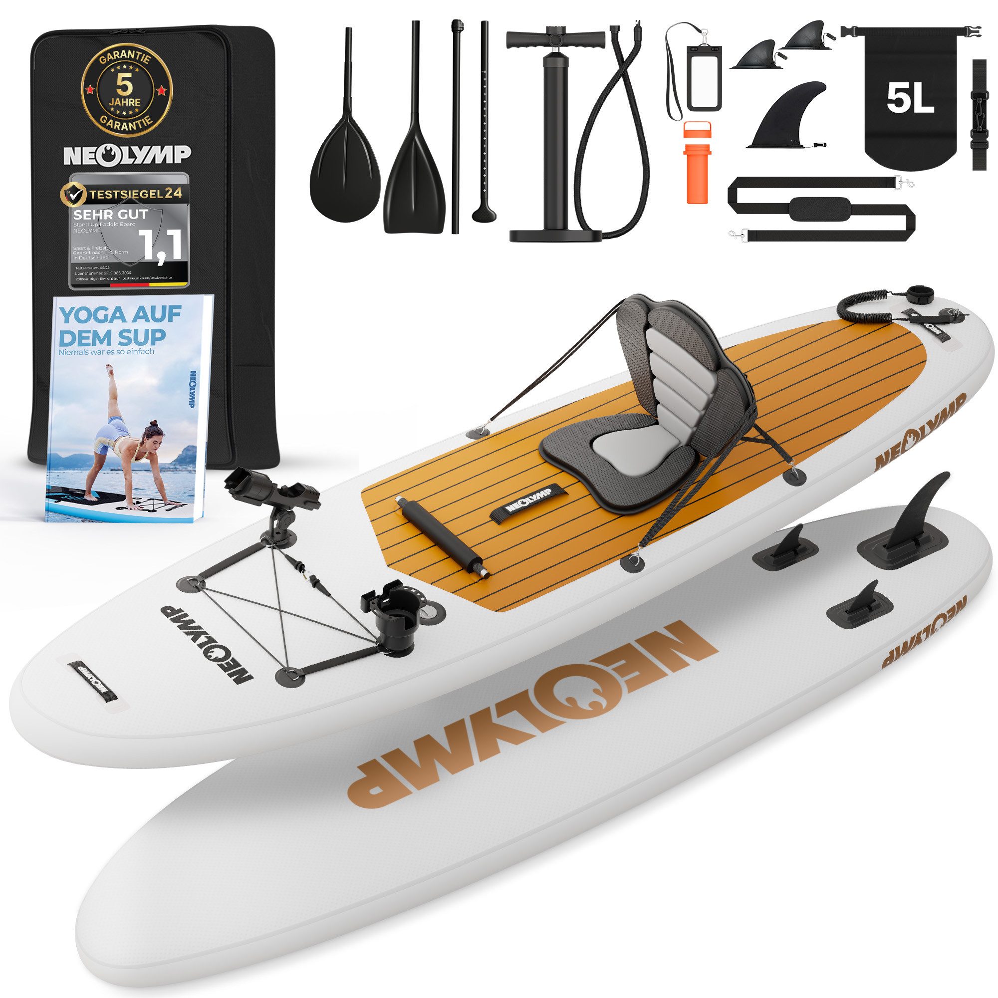 NEOLYMP SUP-Board Aufblasbares Stand Up Paddle Board 315 cm – SUP Komplett-Set 13-tlg, (Stand Up Paddle 315 cm – SUP Komplett-Set 13-tlg. - 150 kg Traglast), für Kinder & Erwachsene – 150 kg Traglast - Paddleboard aufblasbar