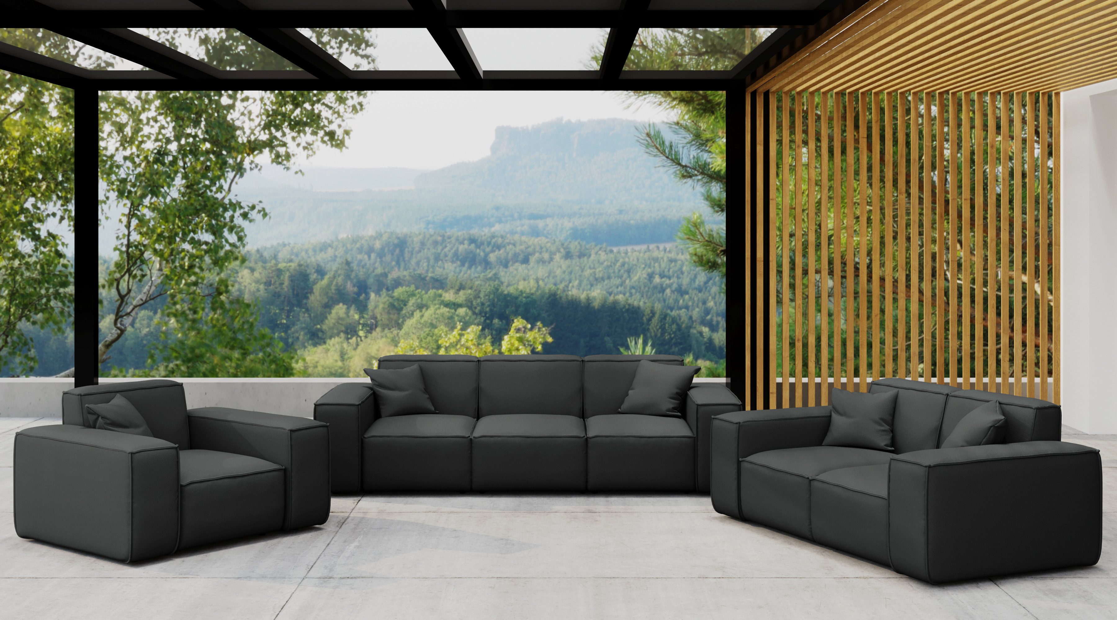Friderik-EU Gartenlounge-Set PATIO 3+2+1 – 3-Sitzer-Sofa, 2-Sitzer-Sofa und Sessel, Stoff ODYSSEY