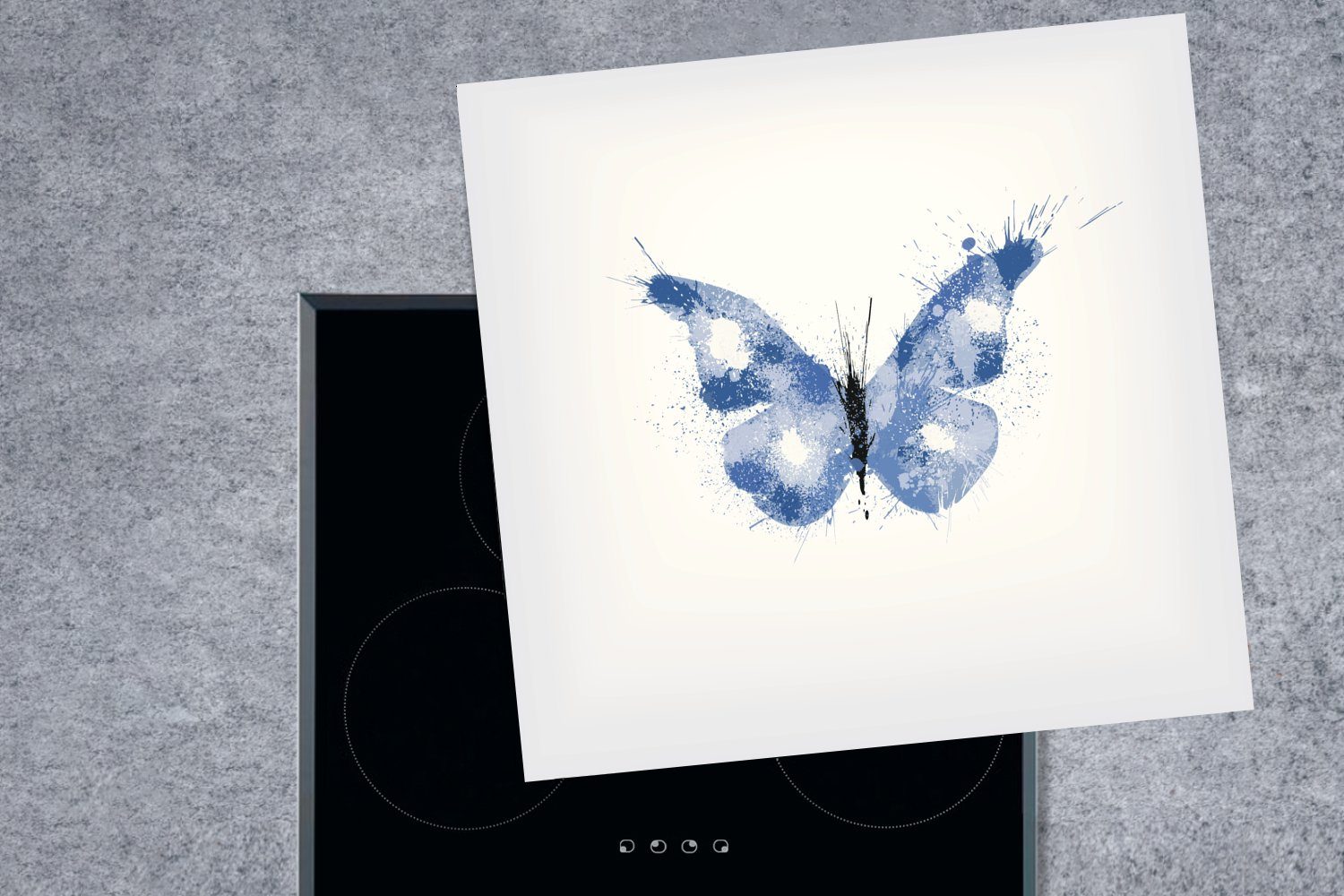 Illustration blauen küche Vinyl, für cm, (1 Schmetterlings, tlg), Eine Herdblende-/Abdeckplatte Arbeitsplatte MuchoWow eines Ceranfeldabdeckung, 78x78