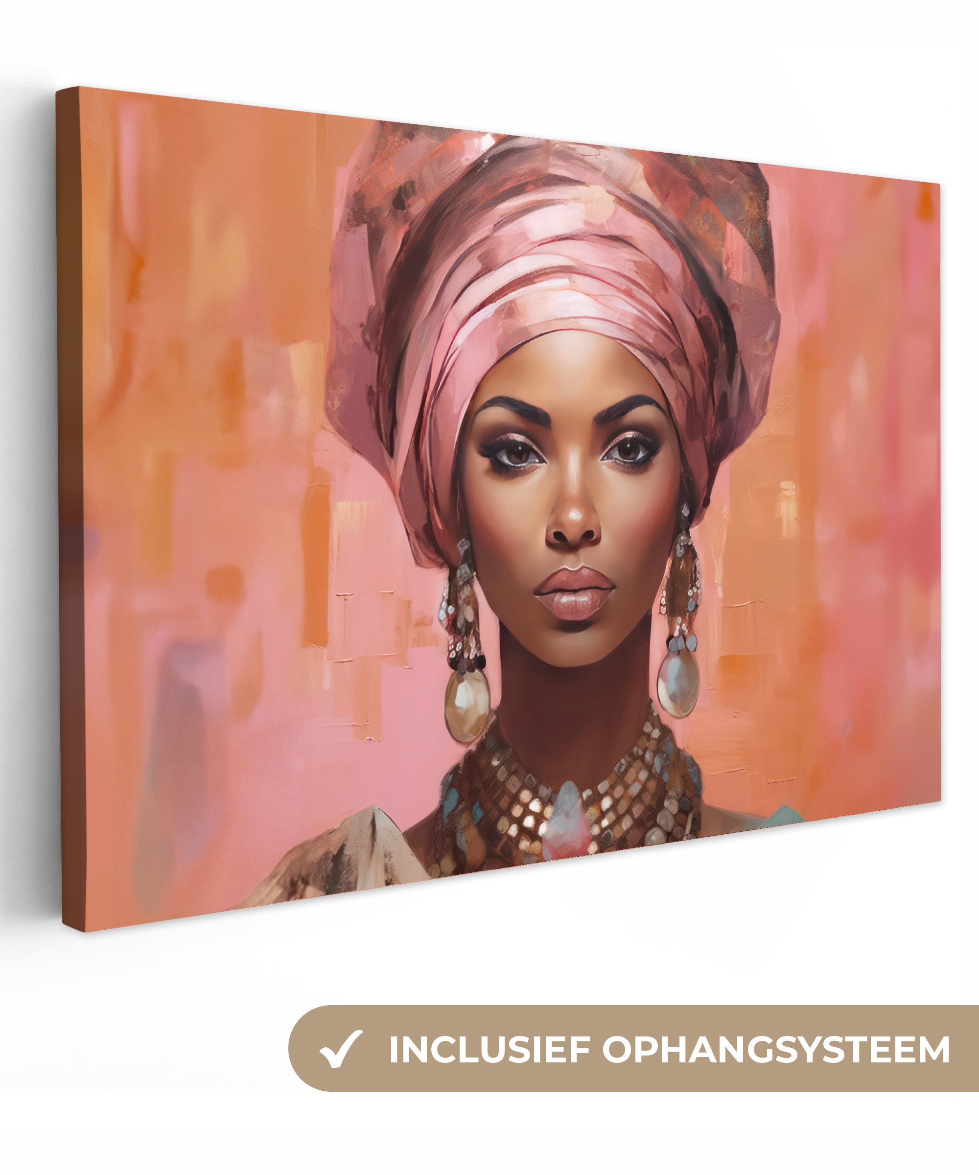 OneMillionCanvasses® Leinwandbild Kunst - Frau - Rosa - Schmuck - Porträt, Fotodruck (1 St), Leinwand Bilder Klein, Wand Dekoration Aesthetic 30x20 cm