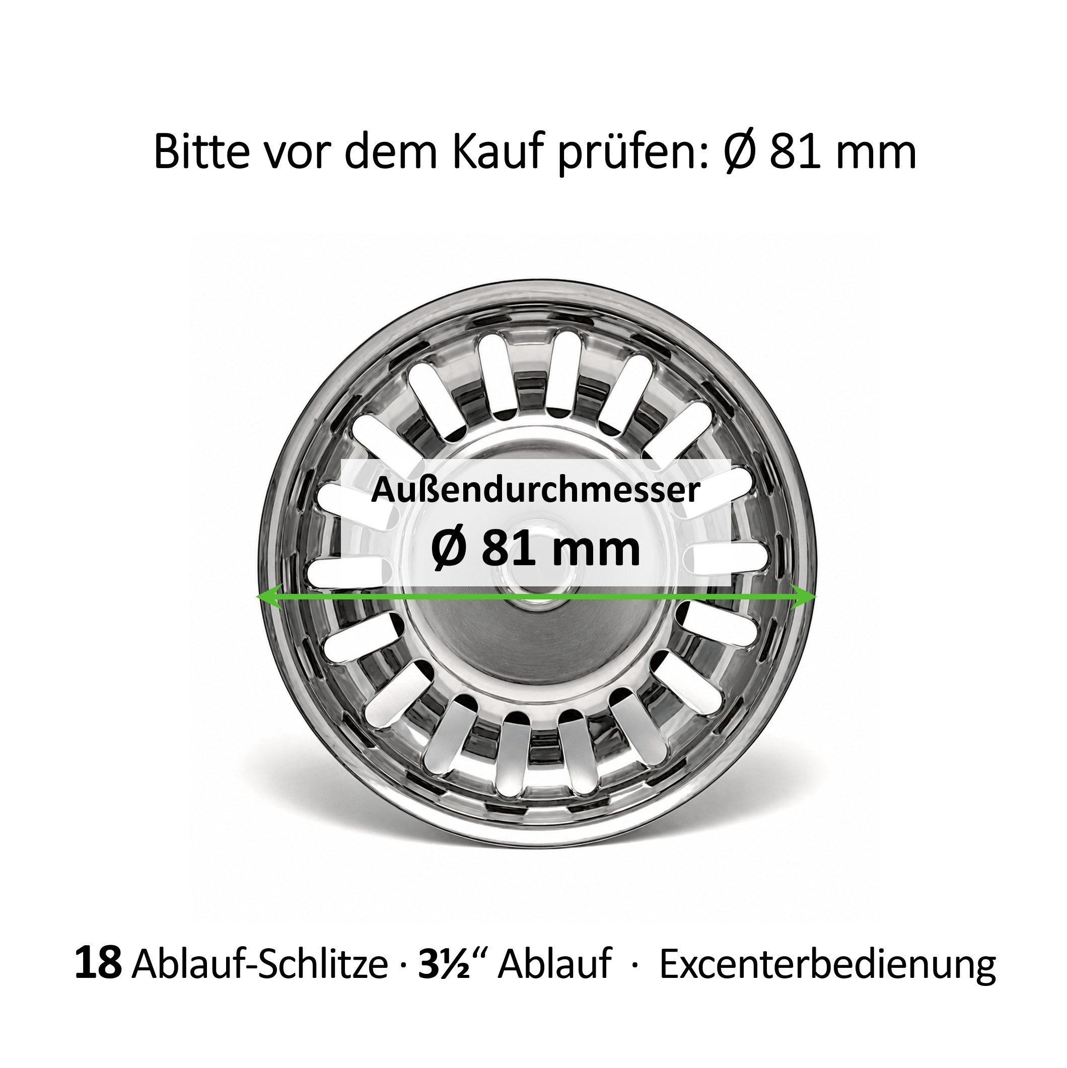 Blanco Siebventil Siebkörbchen Ø81mm Hubstange Ø50 mm für Küchenspülen mit Excenter 3,5"