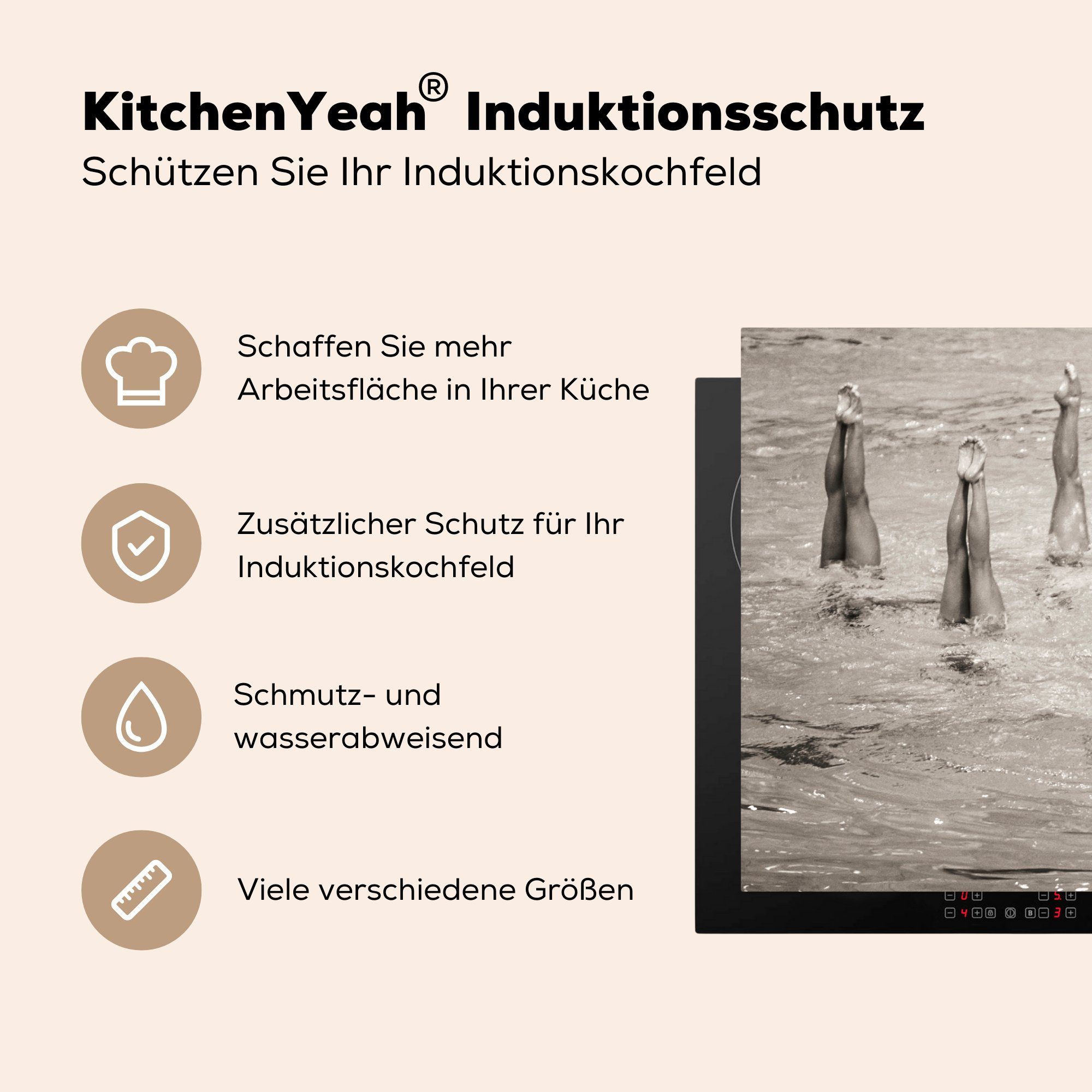 Synchronschwimmerinnen Ceranfeldabdeckung tlg), (1 Induktionskochfeld küche, MuchoWow die Schutz Vinyl, Sepia-Fotodruck, für Herdblende-/Abdeckplatte 81x52 cm,