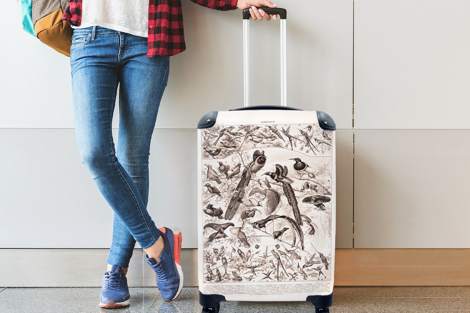 MuchoWow Handgepäckkoffer Vogel - mit Tiere Handgepäck Schwarz - Trolley, Reisekoffer Rollen, rollen, Ferien, - Reisetasche Weiß, 4 für