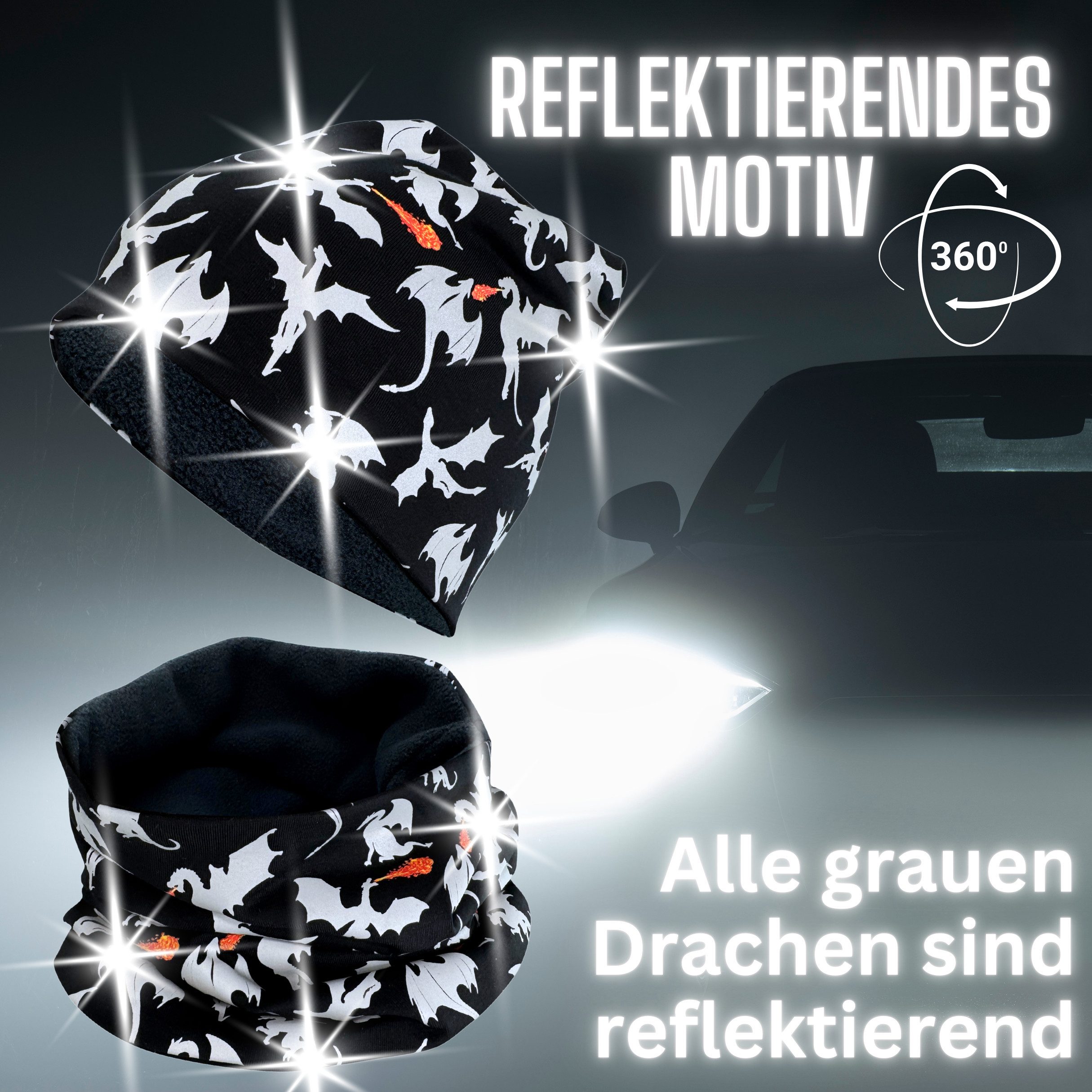 HECKBO Beanie 360° Reflektor Kinder Beanie Mütze & Loop Schal Set – Bild 2 von 5
