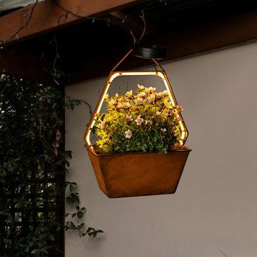 Haushalt International LED Solarleuchte, LED-Leuchtmittel fest verbaut, Warmweiß, Solarlampe Außenleuchte Terrassenlampe Gartendeko Korb rost LED L 20cm