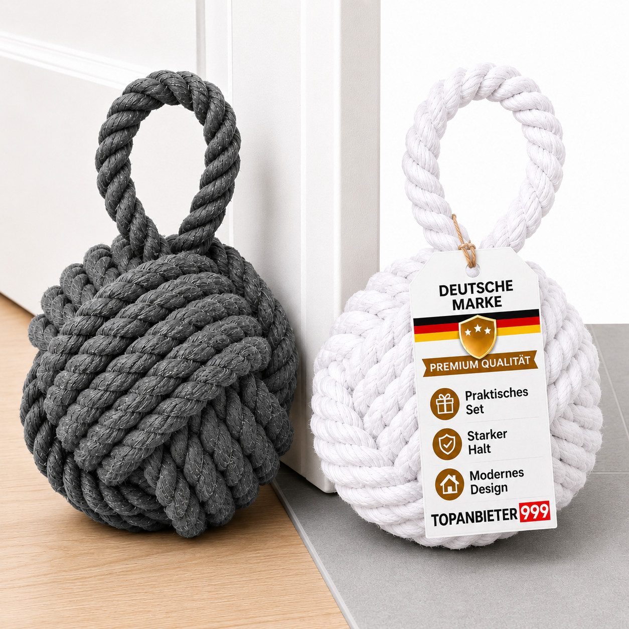 Topanbieter999 Türstopper Topanbieter999 Türstopper (2er Set), Jute grau und weiß