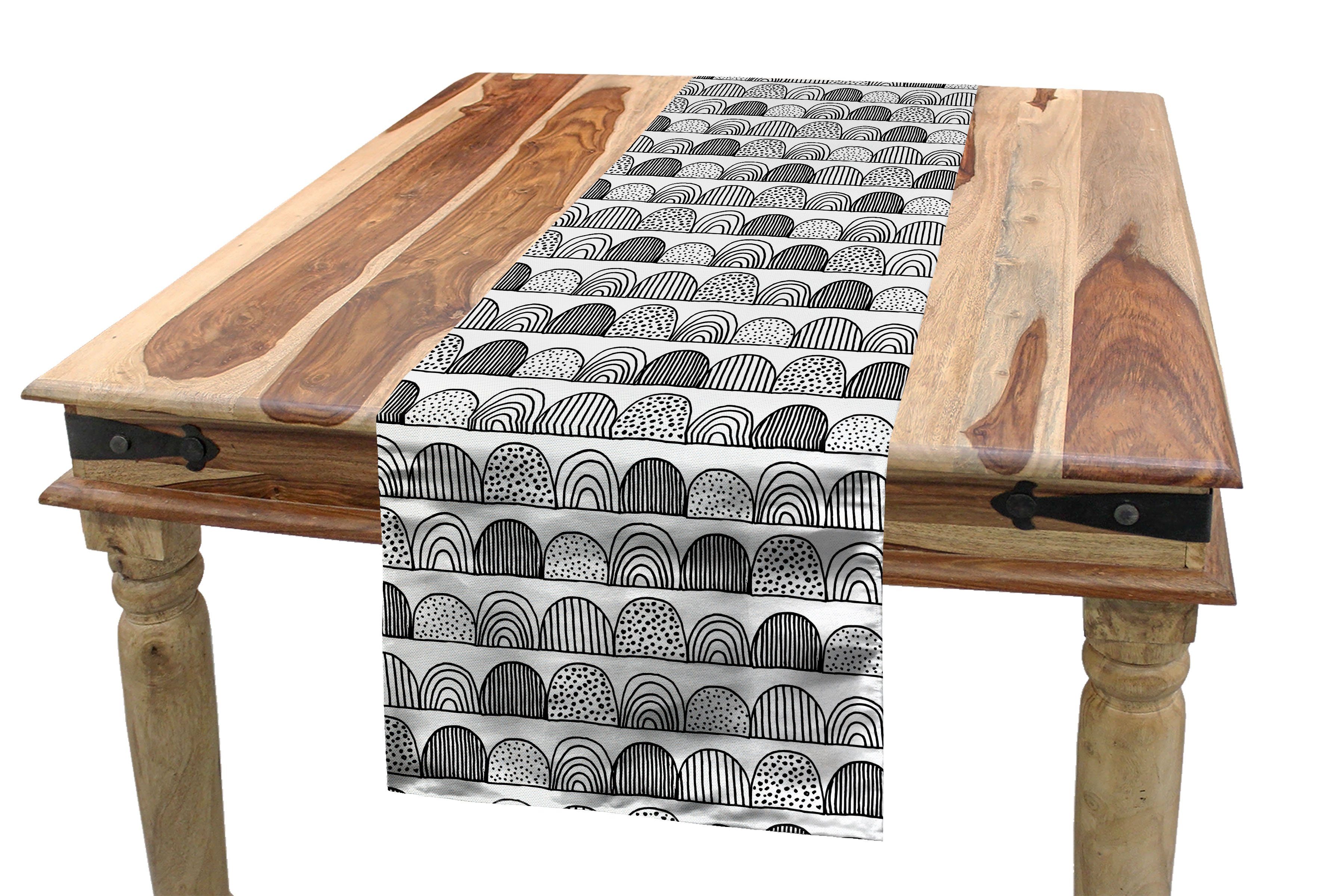 Abakuhaus Tischläufer Esszimmer Küche Rechteckiger Dekorativer Tischläufer, Geometrisch Die Hälfte Kreise Streifen Punkte