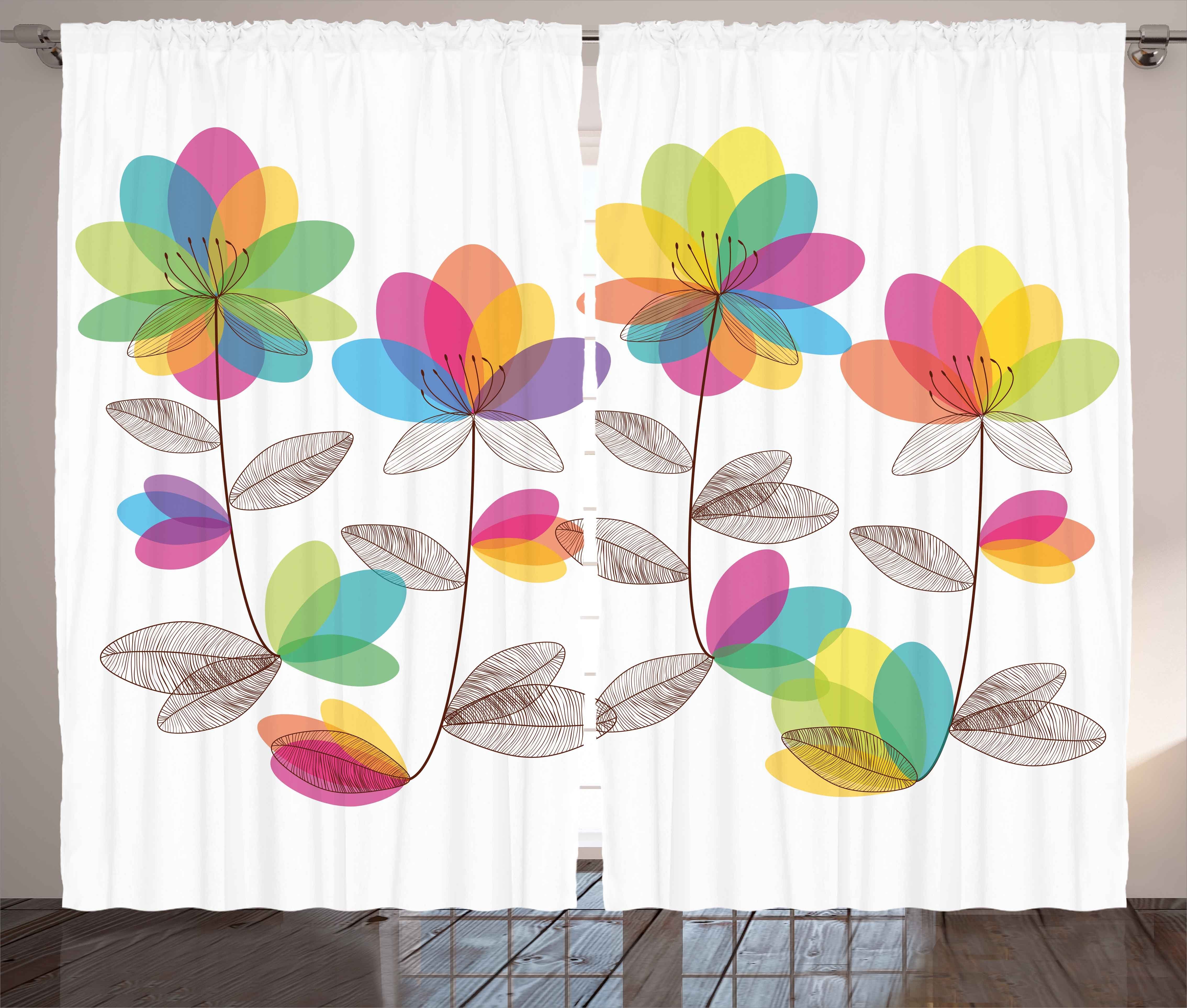 Gardine Schlafzimmer Kräuselband Vorhang mit Schlaufen und Haken, Abakuhaus, Blumen Farbige blühende Blumen