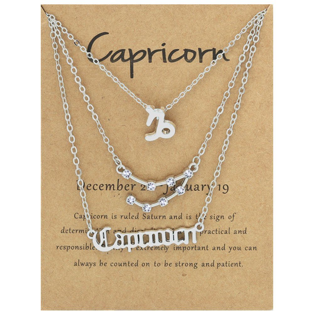Alphabete Halskette Vintage Herzkette 12 Zodiacs Silber Capricorn Blusmart 3PCS Frauen Für