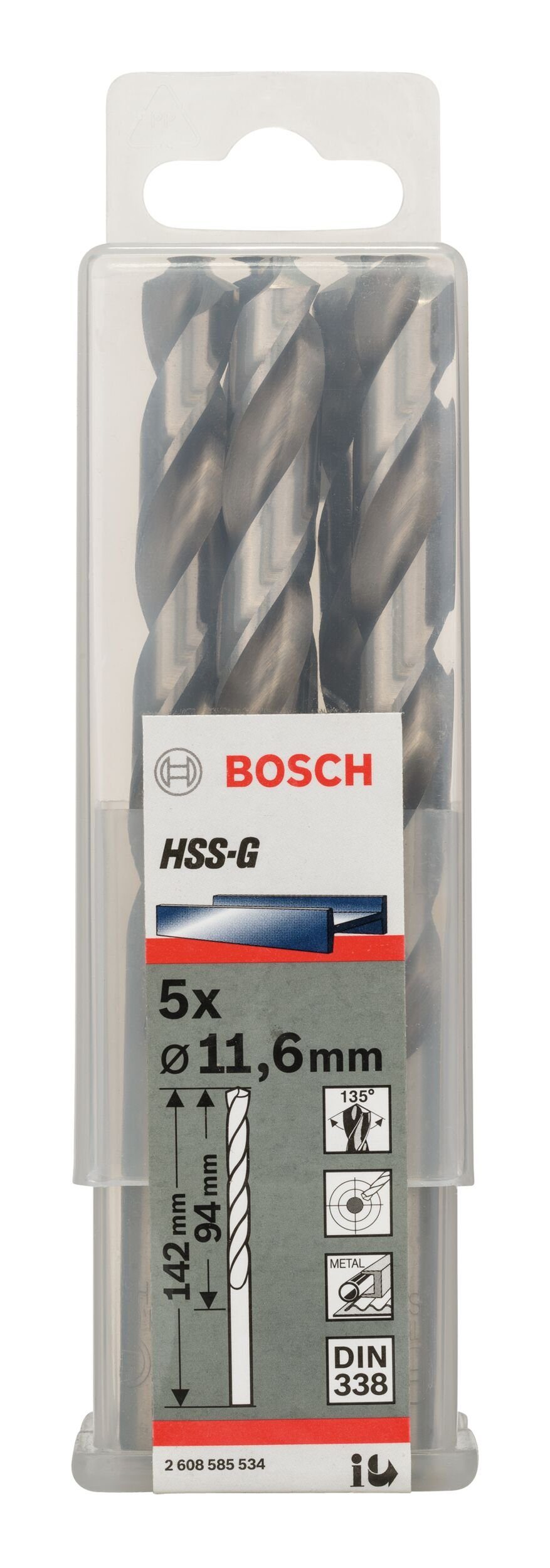 BOSCH Metallbohrer, x 5er-Pack mm - 11,6 94 HSS-G (DIN x (5 338) Stück), - 142