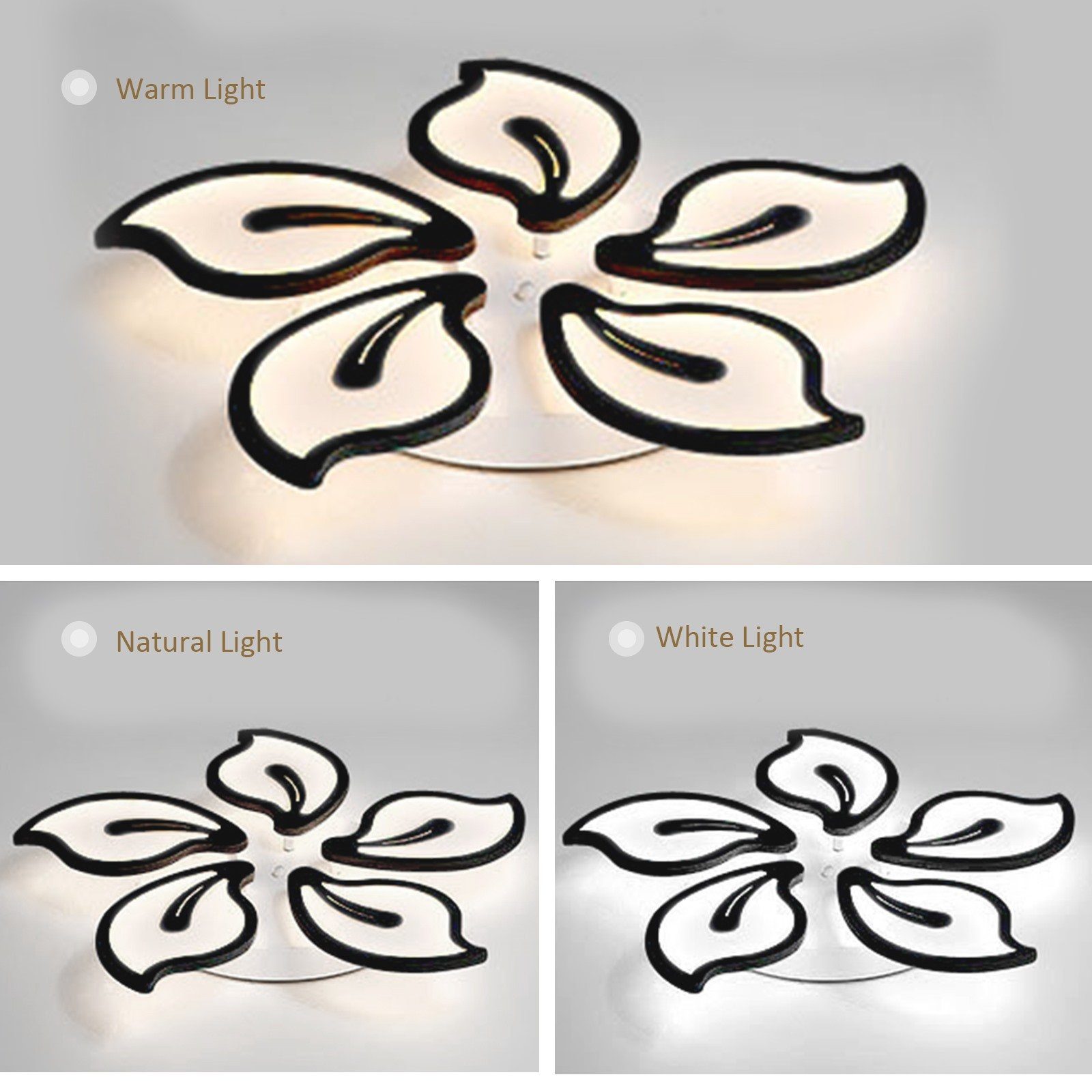 LED Dimmbar, Deckenleuchte Warmweiß/Neutralweiß/Kaltweiß, Blumenart Deckenleuchten Daskoo Deckenlampe Fernbedienung fest mit Schwarz LED LED integriert, Wohnzimmer