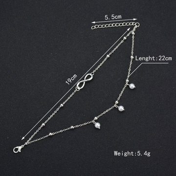 Felino Fußkette mit Anhänger Damen Infinity Weiße Perlen Silber Unendlichkeit Fußkette Fusskette (1-tlg), Längenverstellbar (19 - 24 cm)