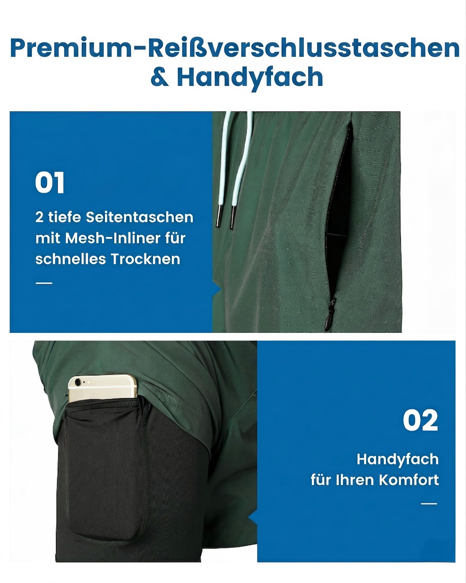 MaaMgic Shorts Herren Elastan kurze Hose 2-in-1 Badehose schnelltrocknend Sporthose (1-tlg) – Bild 3 von 5