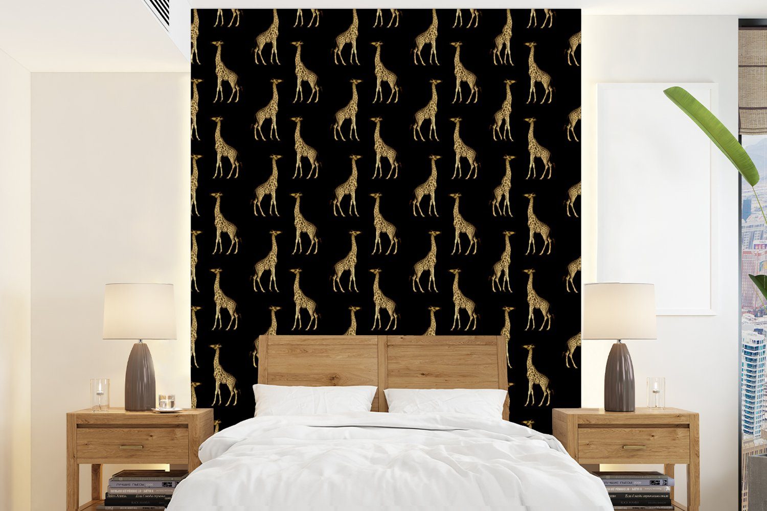 MuchoWow Fototapete Muster - Tiere - Gold - Giraffe, Matt, bedruckt, (4 St), Montagefertig Vinyl Tapete für Wohnzimmer, Wandtapete