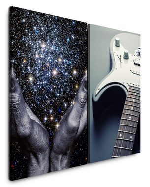 Sinus Art Leinwandbild 2 Bilder je 60x90cm Musik Universum Trip E-Gitarre Hände Sterne Gott