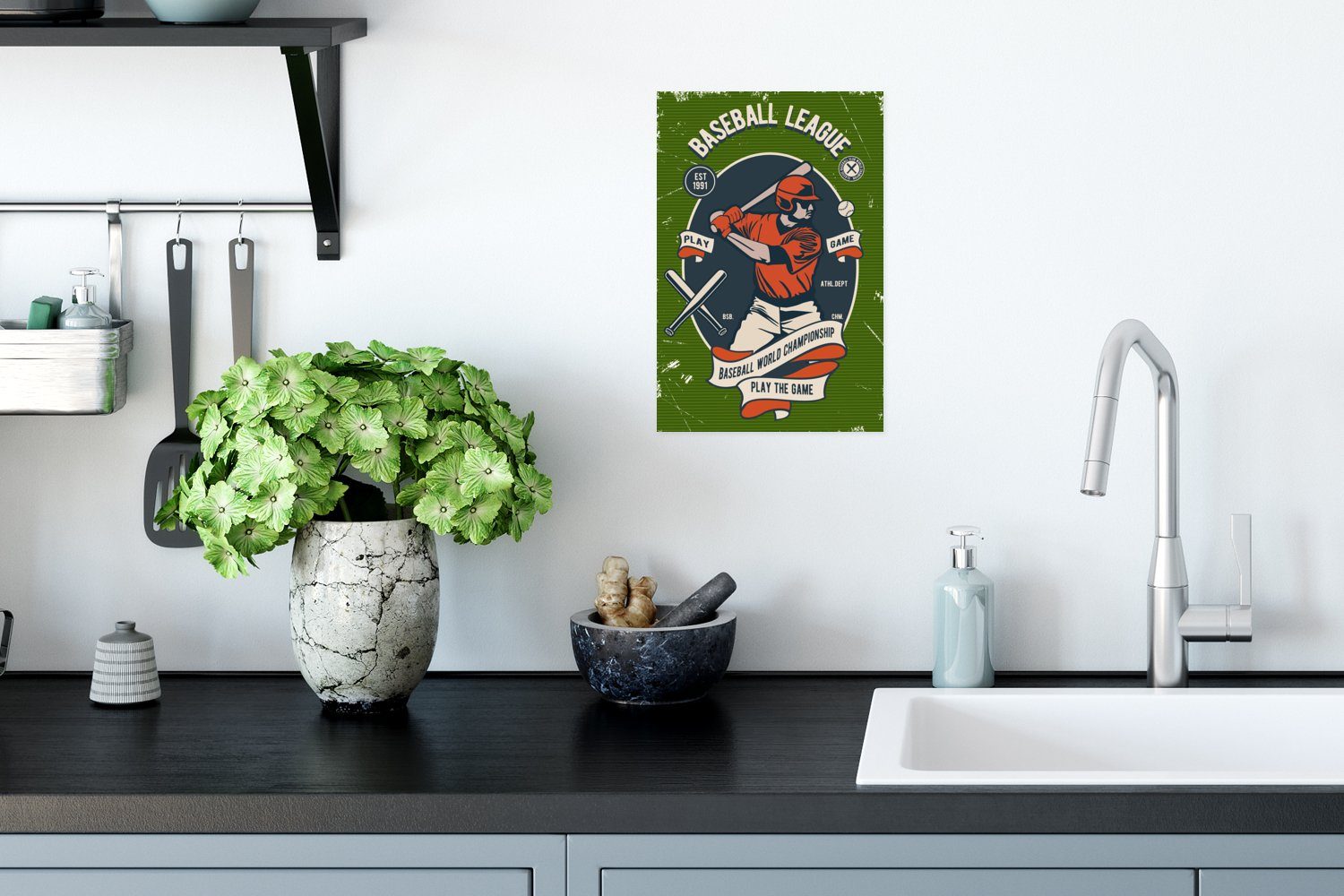 (1 Ohne Baseball St), - MuchoWow Poster Vintage, Wandposter - Wandbild, Wohnzimmer, Schläger Poster, für Rahmen