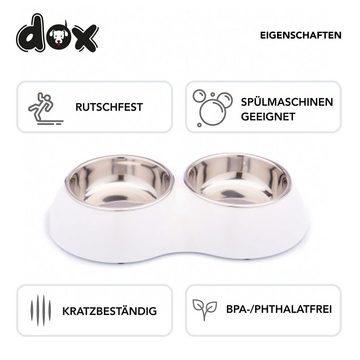 DDOXX Futternapf Doppel-Fressnapf, rutschfest, Hunde & Katzen, Edelstahl, Melamin, Leicht zu reinigen, Hygienisch, Rutschfest